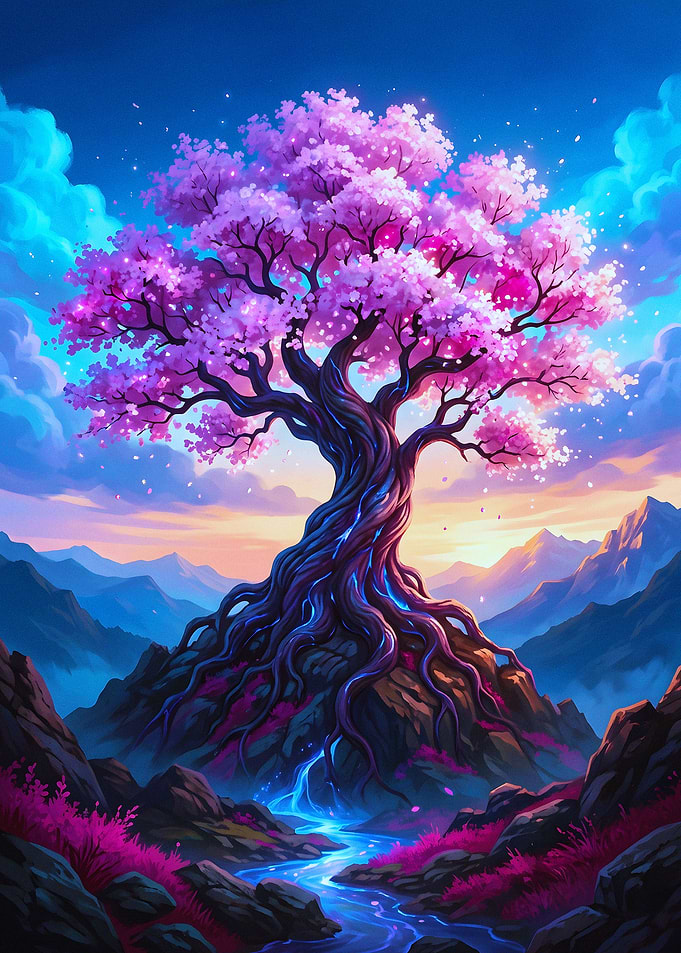 Ethereal Cherry Blossom Tree Landscape