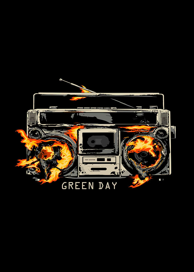 Green Day Burning Boombox Graphic