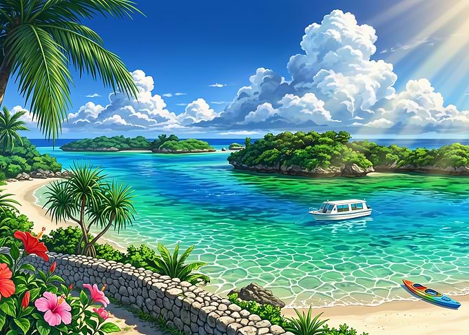 Vibrant Tropical Island Paradise Scene