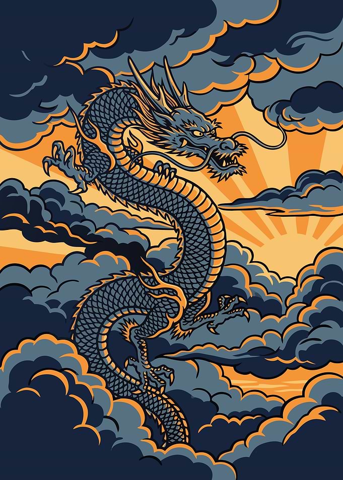 Majestic Japanese Dragon in Clouds