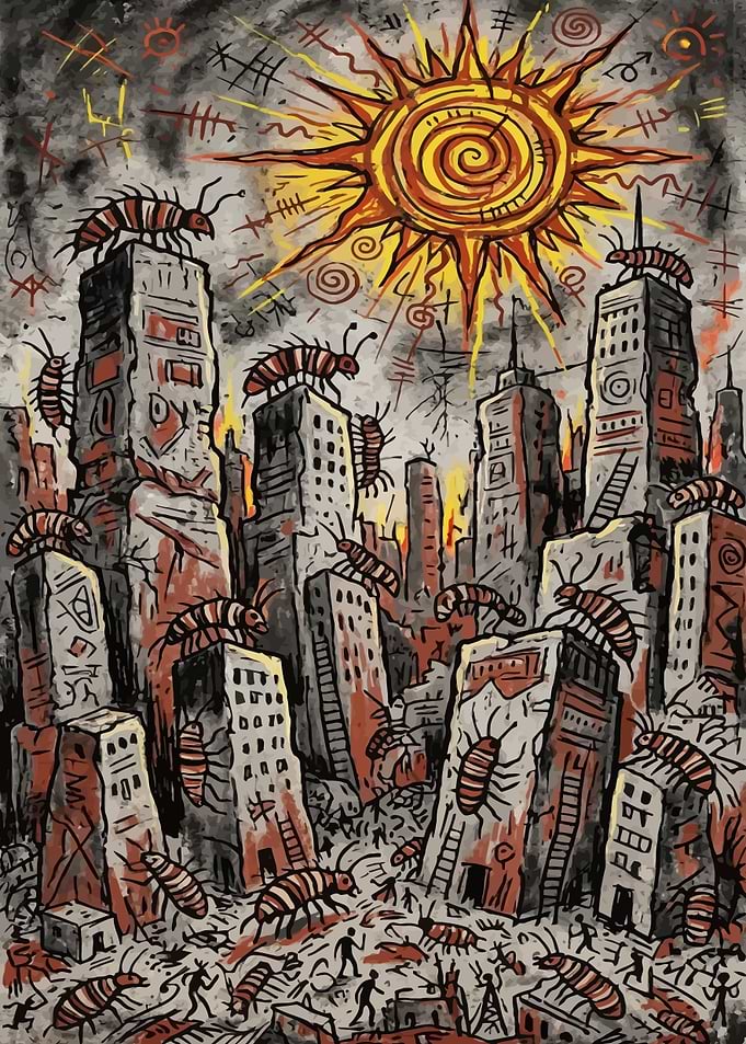 Apocalyptic City Infested by Giant Insects