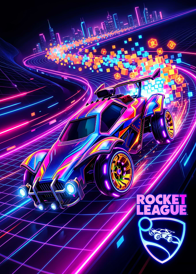 Rocket League Neon Racing Poster