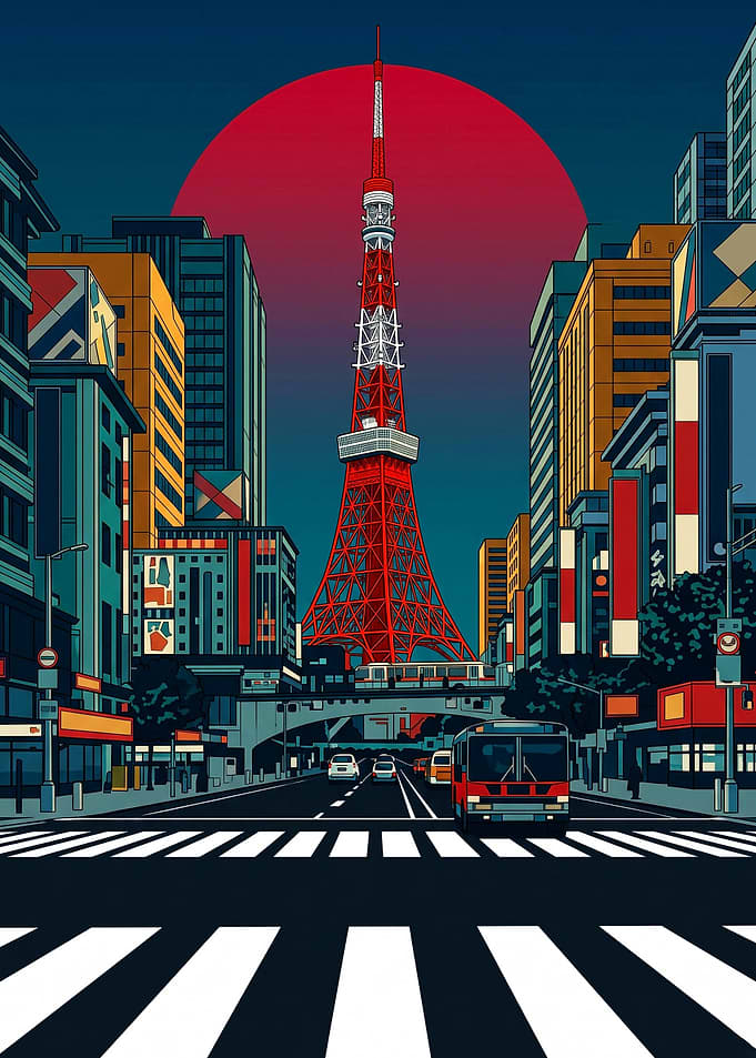Tokyo Tower Cityscape Illustration