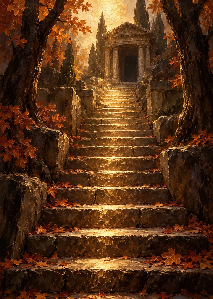 Golden Autumn Temple Staircase