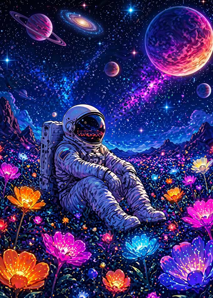 Cosmic Astronaut Flower Garden Art