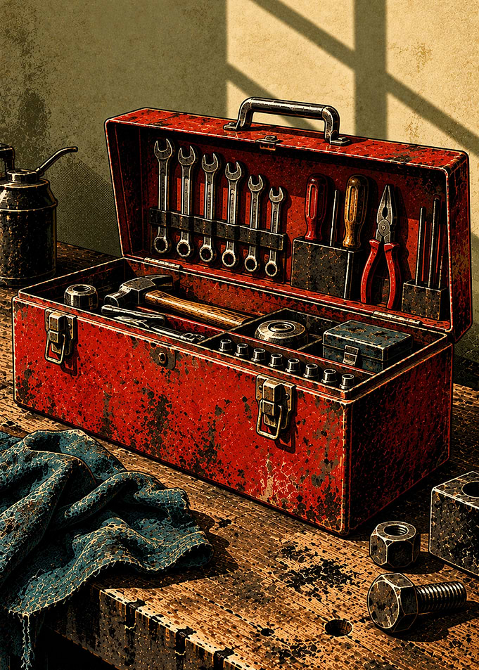 Vintage Red Metal Toolbox
