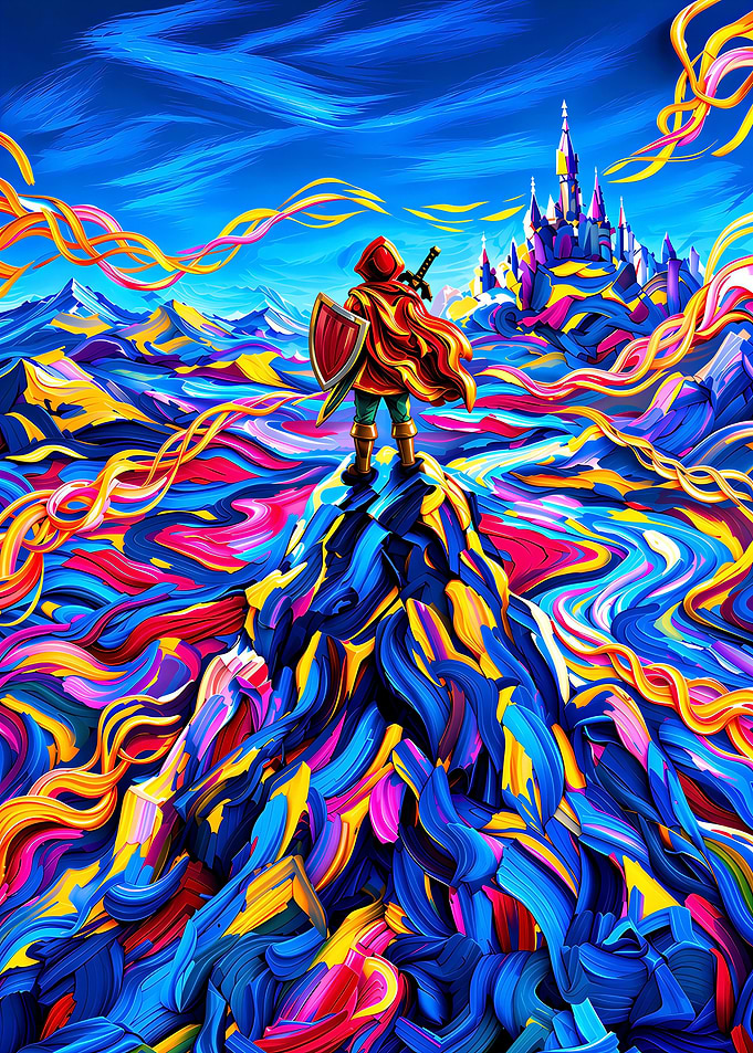 Hero Standing Before a Vibrant Castle