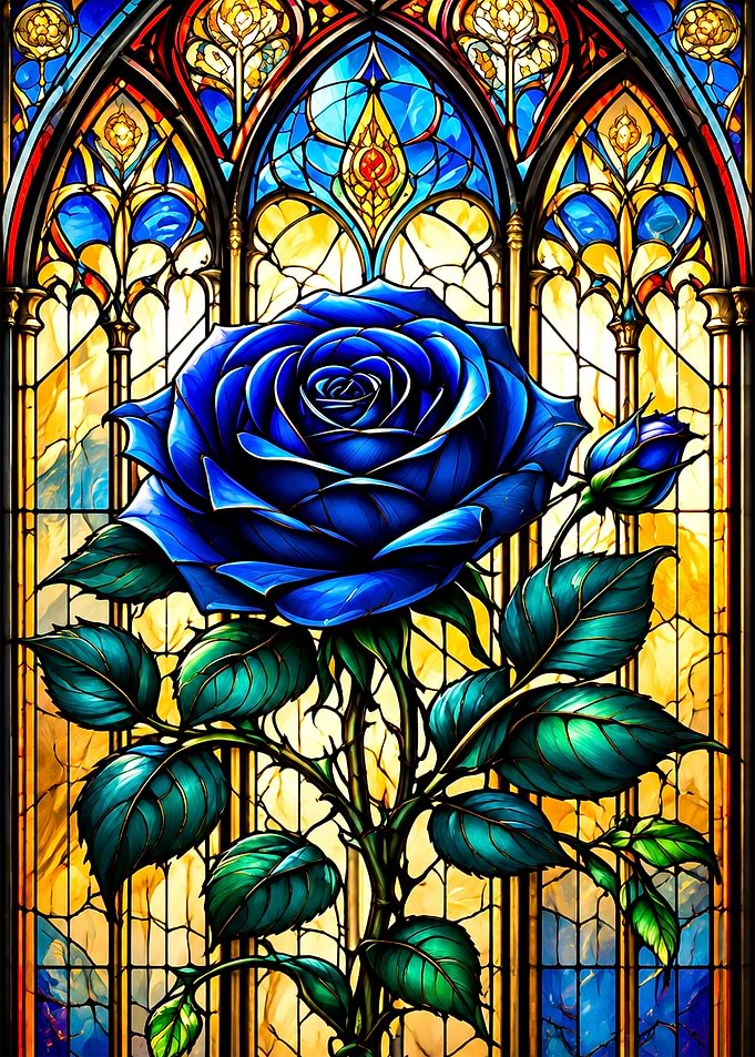 Stained Glass Blue Rose Art