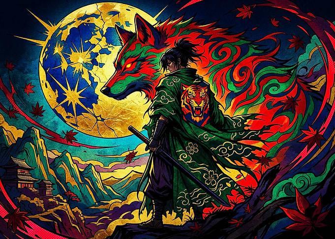 Samurai Warrior with Spirit Wolf