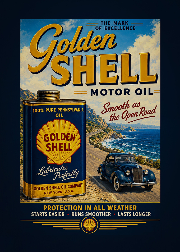 Vintage Golden Shell Motor Oil Poster