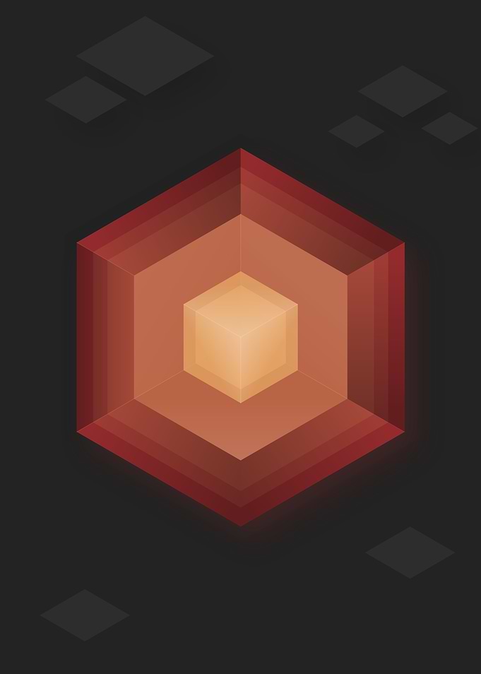 Minimalist Isometric Glowing Hexagonal Cube