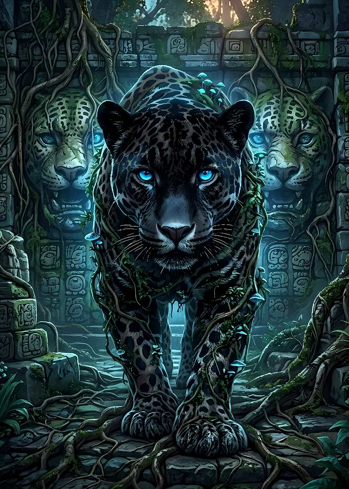 Jaguar Mystical Jaguar in Ancient Ruins
