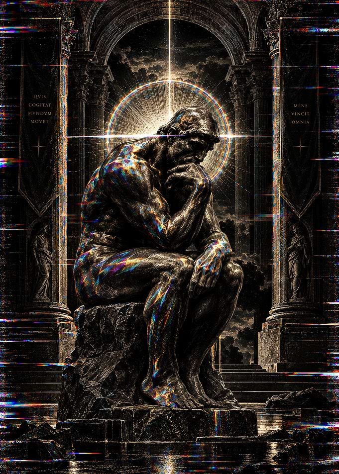 The Thinker Glitch Art Statue
