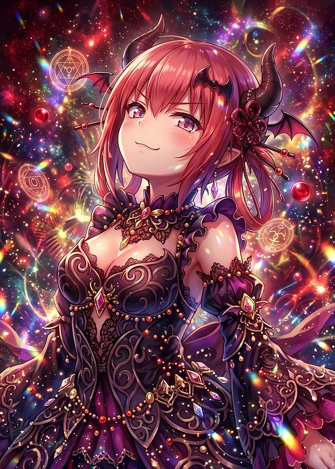 Anime Demon Girl in Cosmic Dress