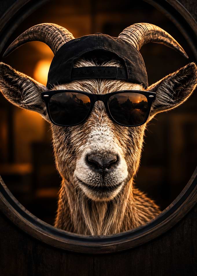 Cool Goat Wearing Sunglasses and Cap