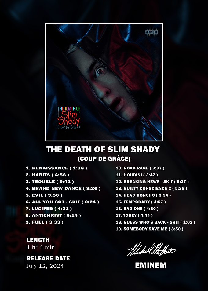 Eminem The Death of Slim Shady Tracklist Poster