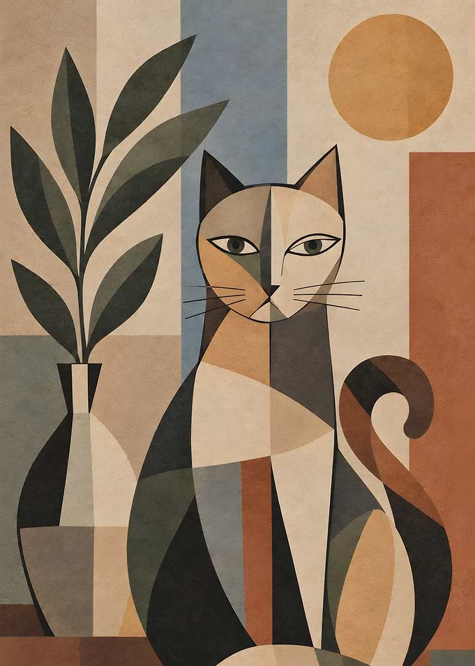 Bohemian Geometric Cat – Terracotta, Botanical & Earthy Forms