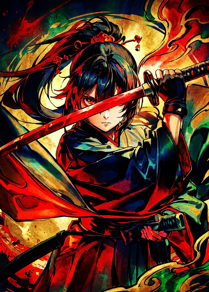 Anime Samurai Warrior with Red Katana