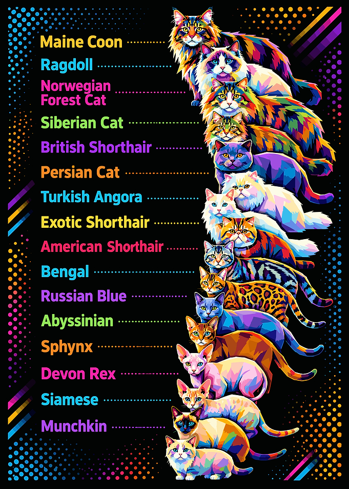 Colorful Pop Art Cat Breed Chart