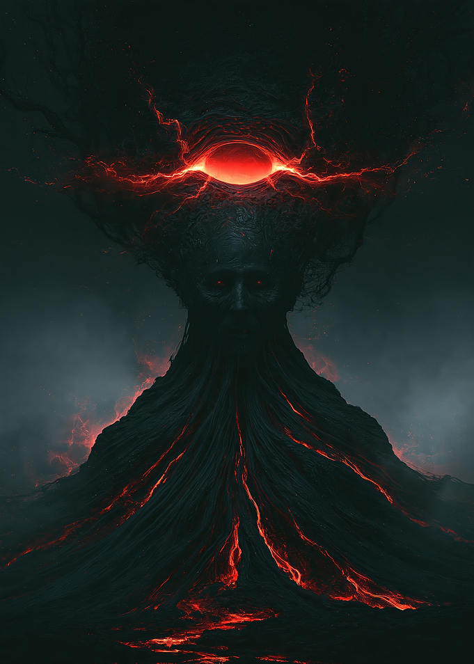 Dark Volcanic Entity with Glowing Eye
