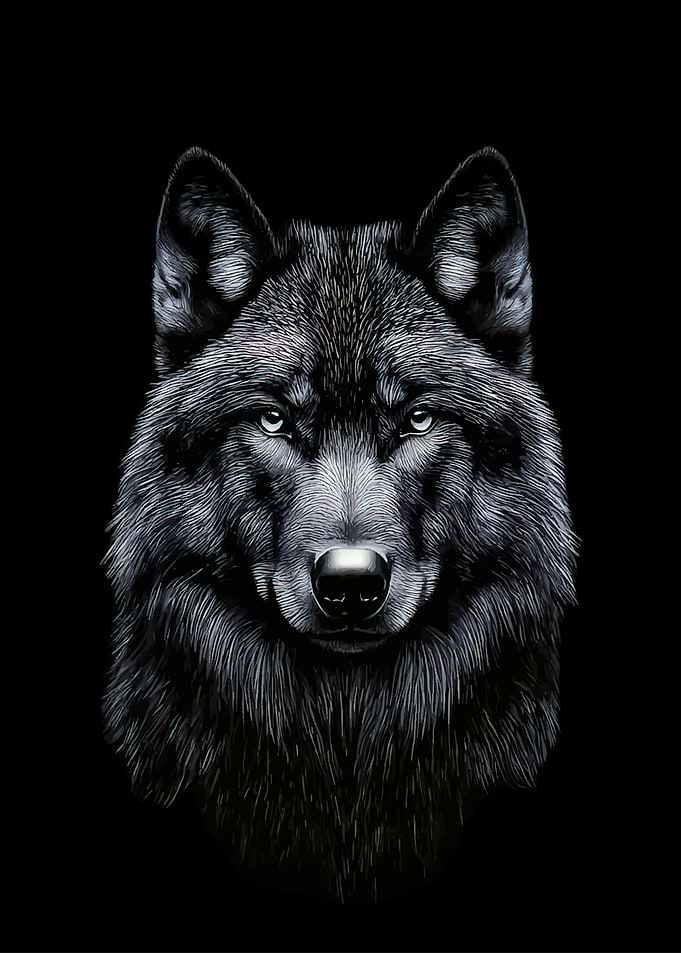Intense Black Wolf Portrait