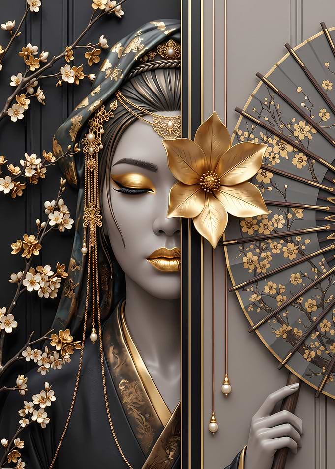 Elegant Asian Woman with Gold Accents