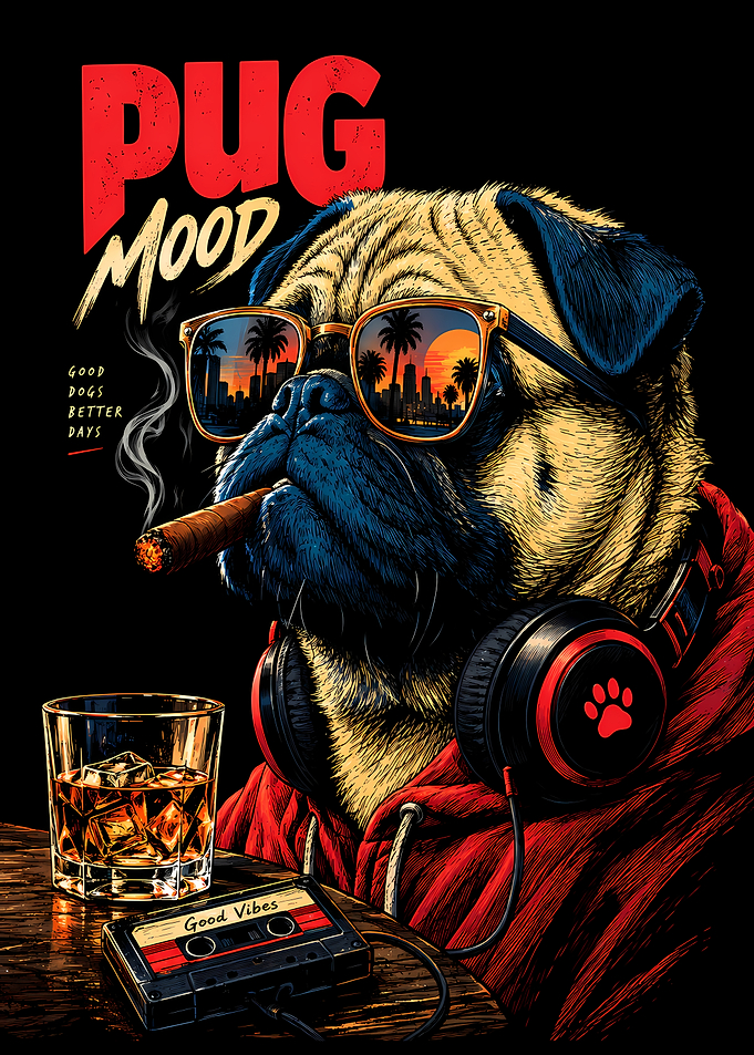 Pug Mood Retro Vibe Illustration