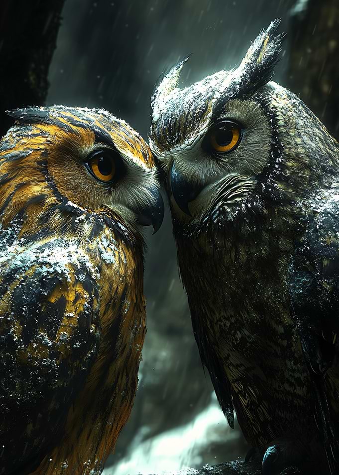 Two Owls in the Snow