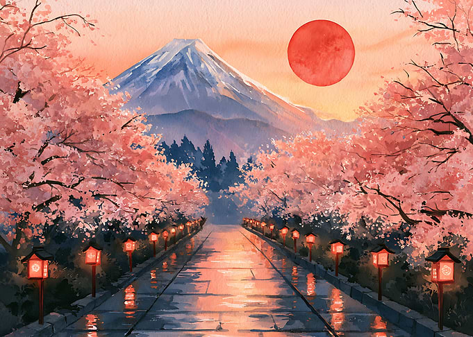Mount Fuji and Cherry Blossoms