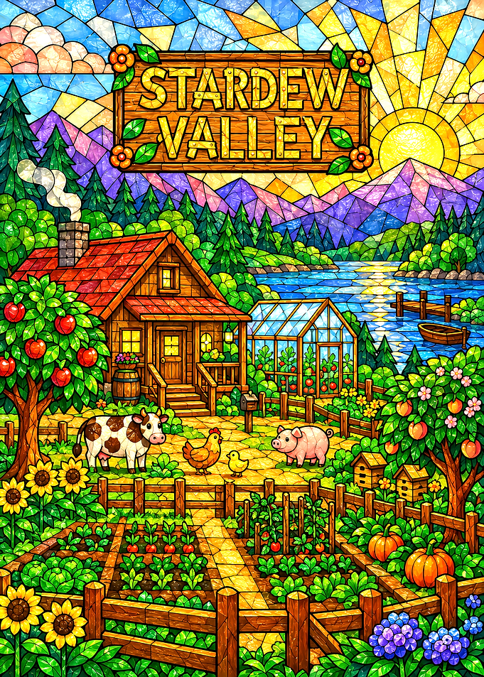 Stardew Valley Stained Glass Farm Scene