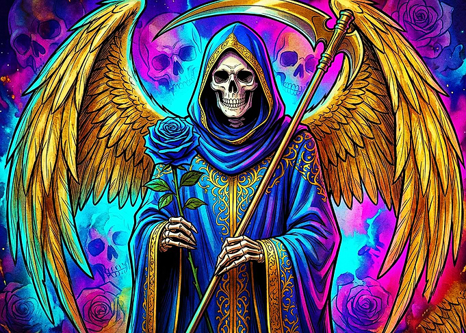 Grim Reaper Angel with Blue Rose