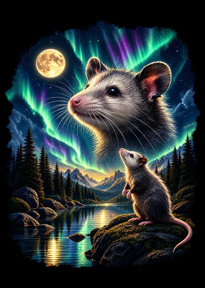 Opossum Under Northern Lights