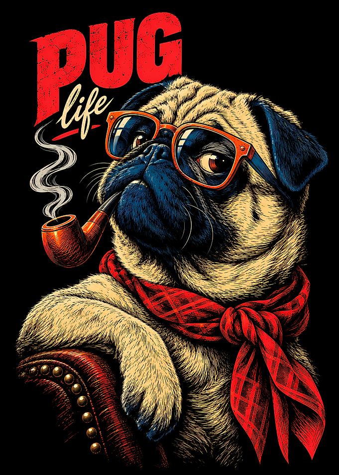 Pug Life Smoking Pipe Illustration