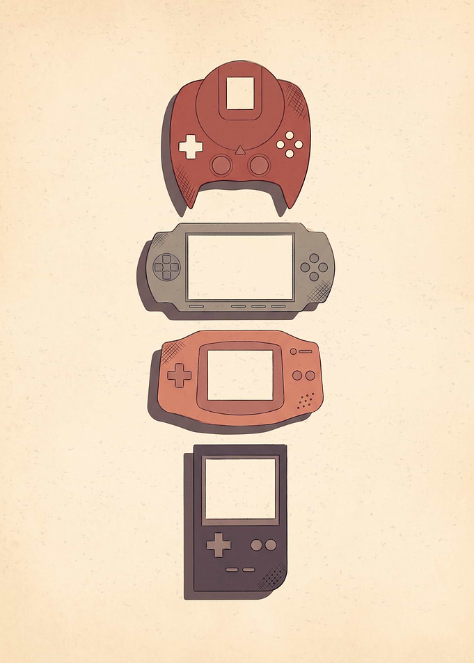 Retro Gaming Controller Vintage Illustration Nostalgic Console Poster Wall Art