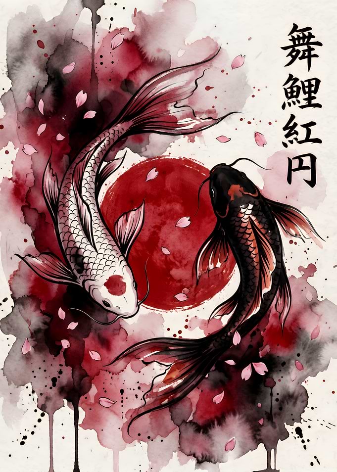 Watercolor Koi Fish Yin Yang Art
