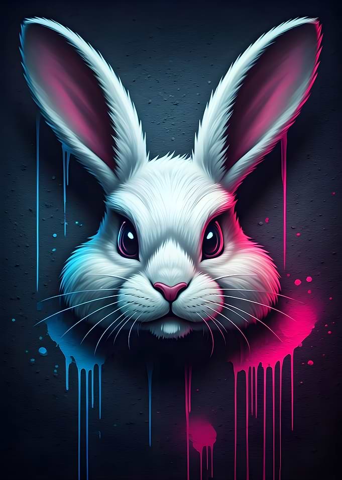 Neon Graffiti Style Rabbit Portrait