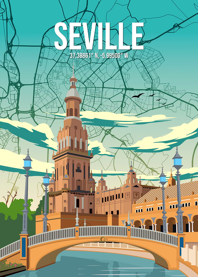 Seville Spain Plaza de España City Map Metal Travel Art