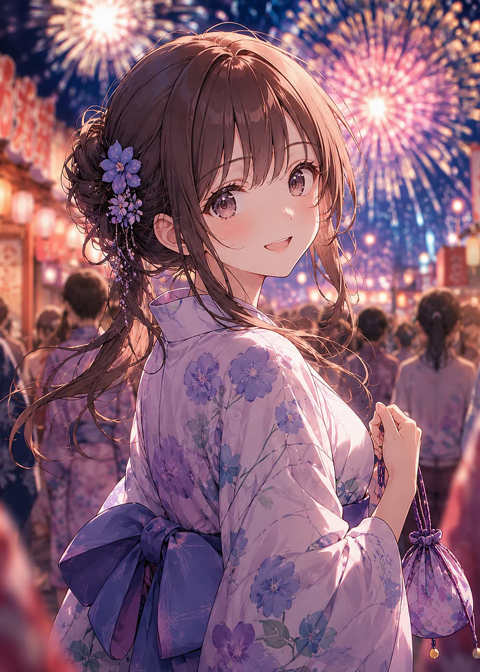 Anime Girl in Yukata at Festival