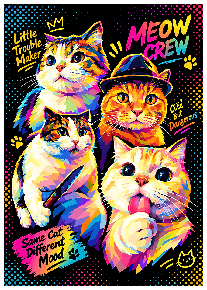 Colorful Pop Art Meow Crew Cats