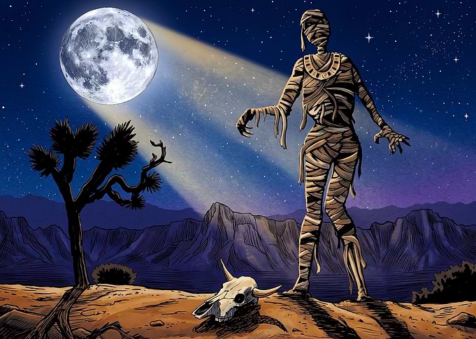 Mummy in the Desert at Night