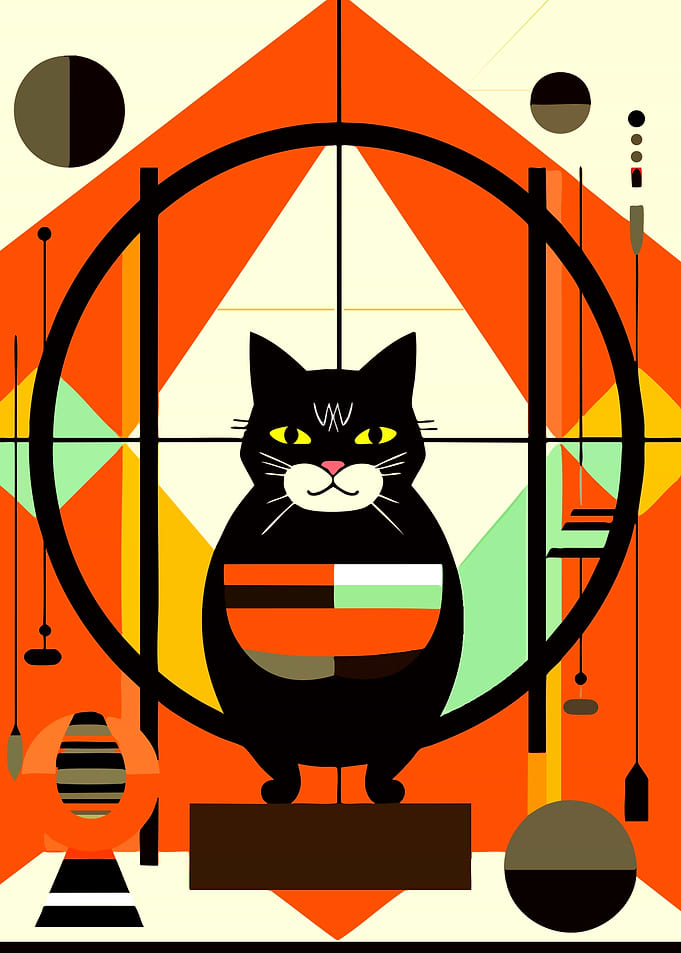 Mid-Century Modern Black Cat Illustration