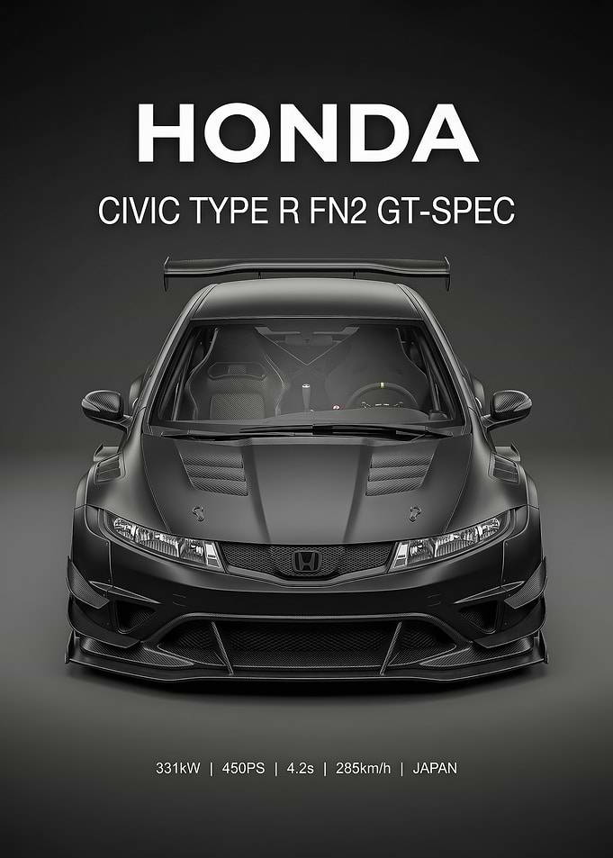 black sleek Civic Type R FN2 sport car Poster