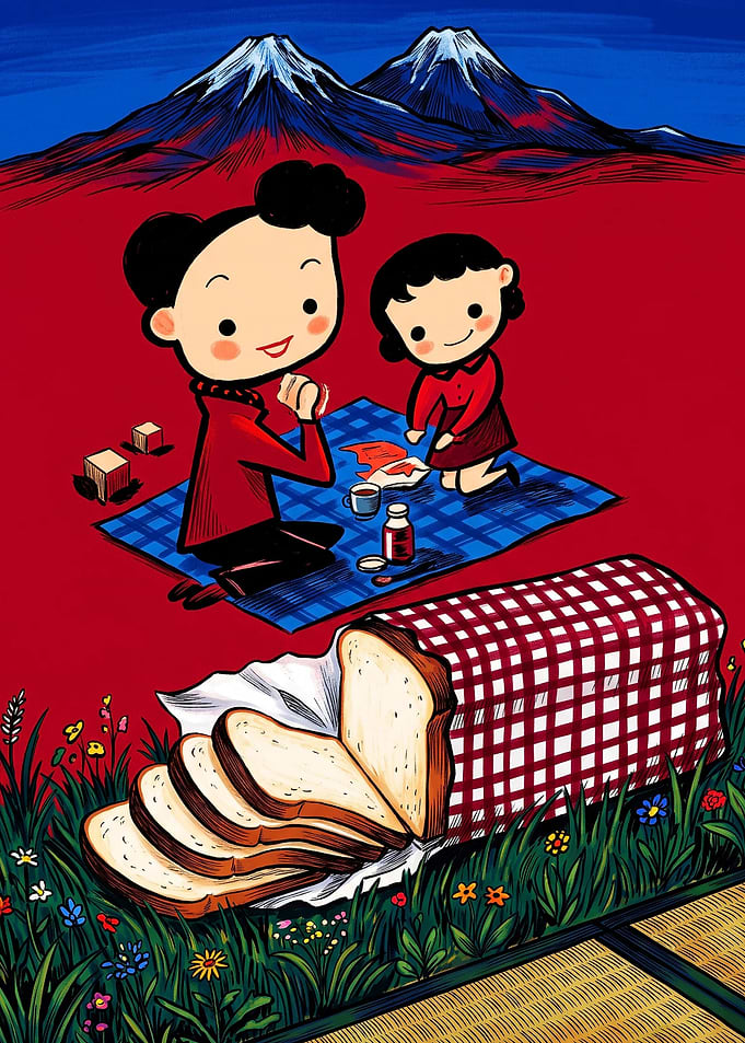 Picnic with Mount Fuji Illustration