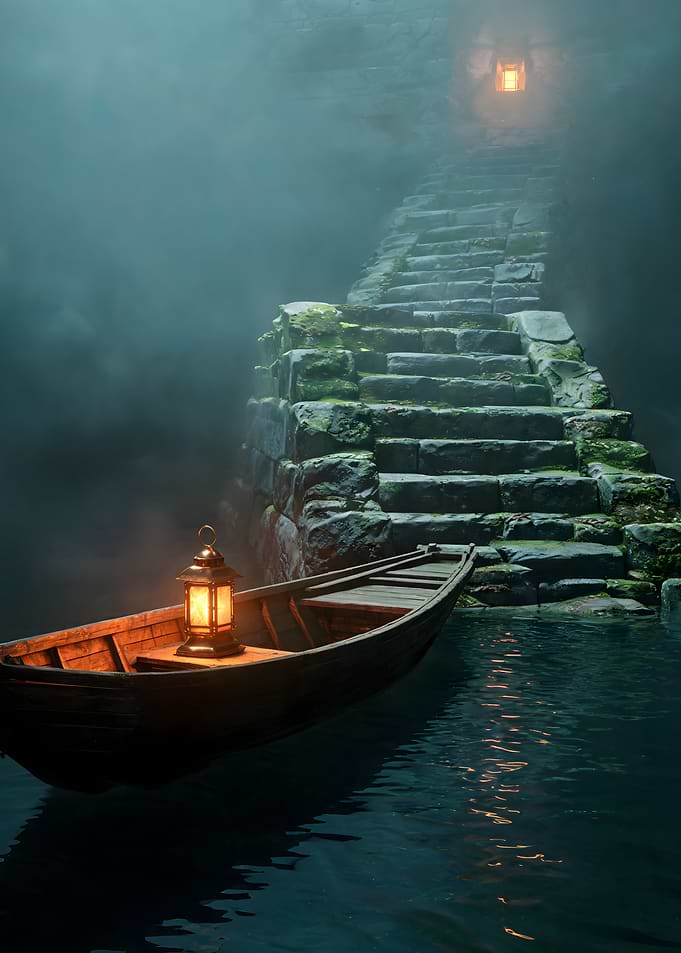 Mystical Boat at Stone Stairs