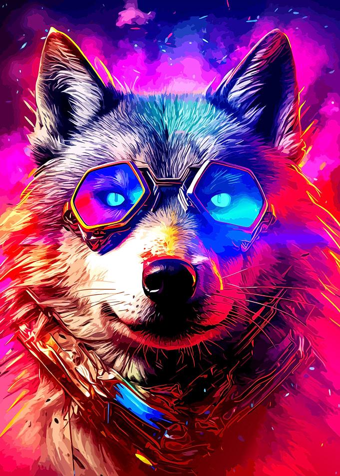 Neon Cyberpunk Wolf Portrait