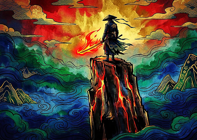 Samurai Warrior with Flaming Sword