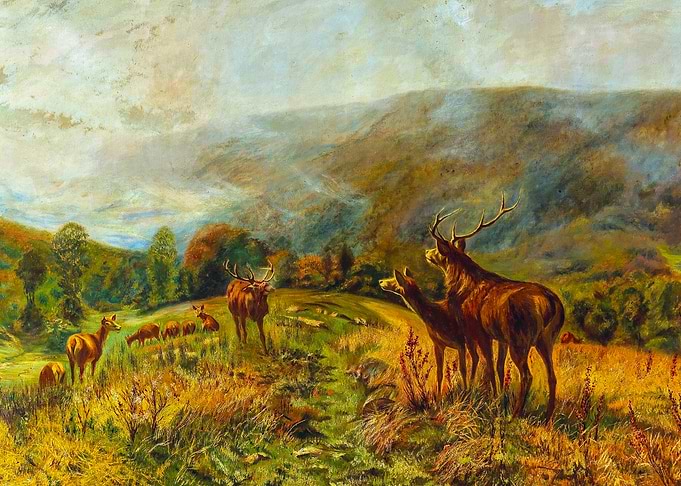 Red Deer Herd Painting by Christian Kroner
