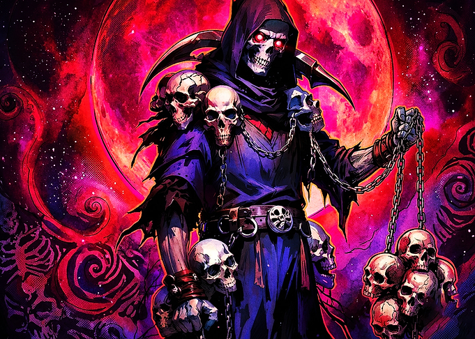 Grim Reaper with Skulls and Chains