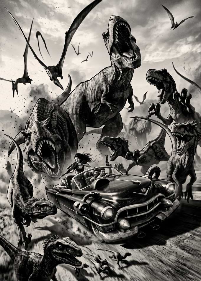 Dinosaur Chase with Classic Car