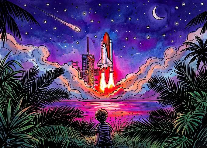 Child Watching Space Shuttle Launch